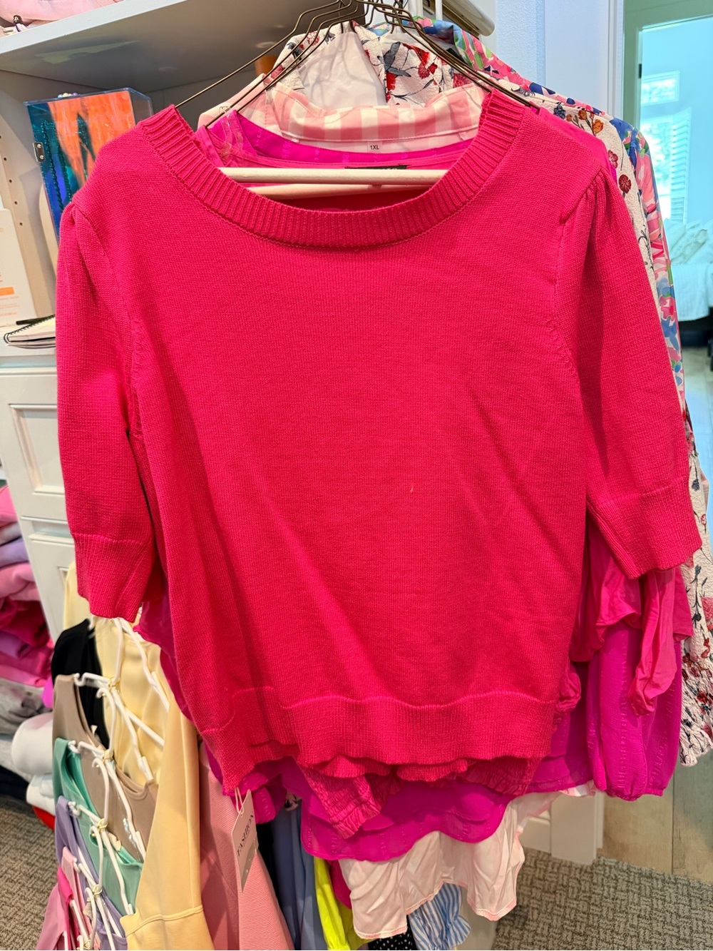 Women's V-Neck Knit Sweater in Hot Pink